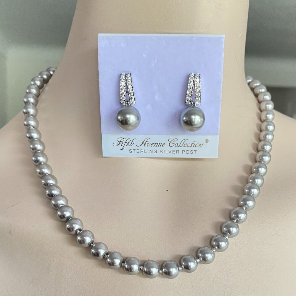 FAC 18" Grey faux pearl necklace and earrings Set NWt​​​